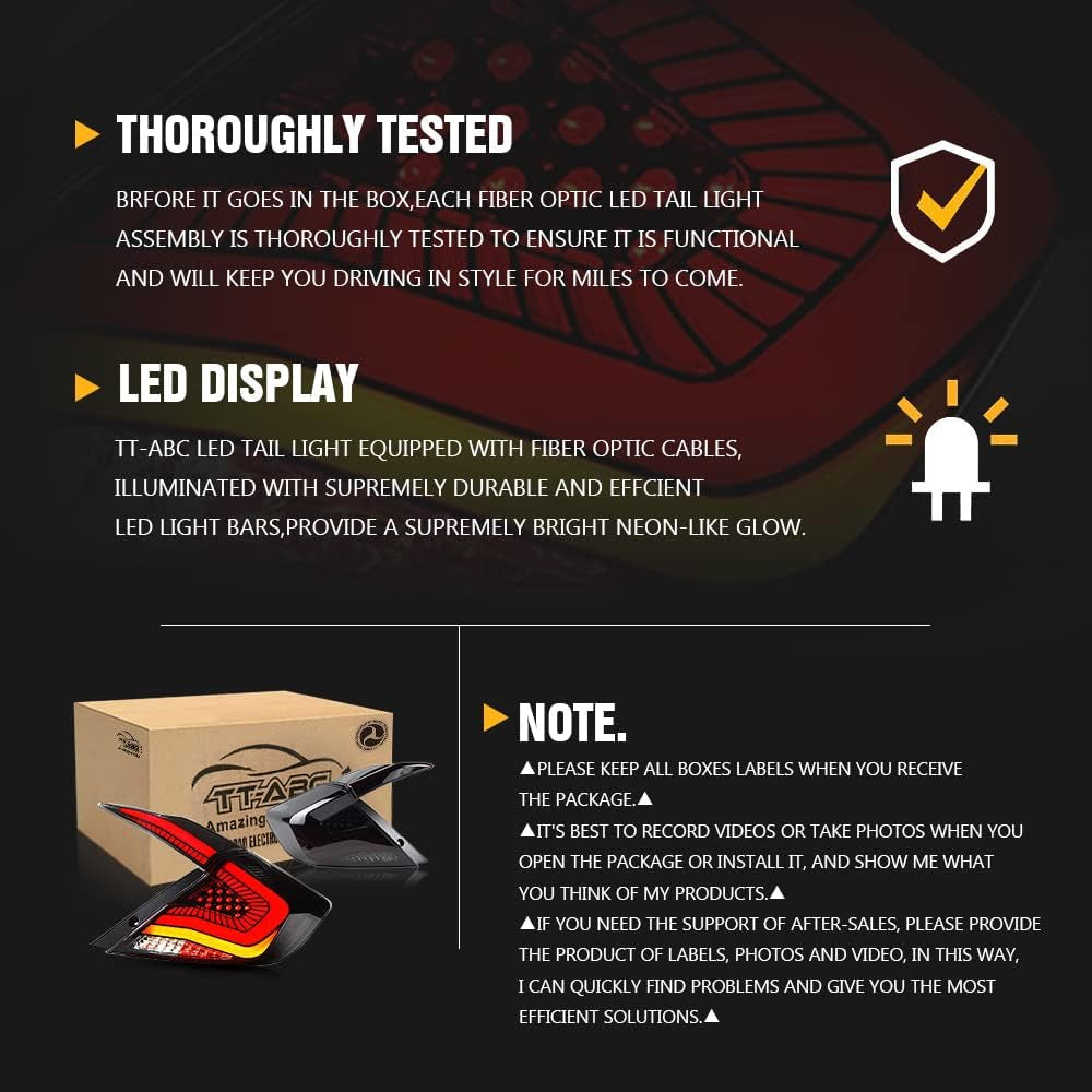 New Smoke Taillight Compatible with Honda Civic Tail Light 2016-2021 Sedan Touring Sport EX EX-L LX Rear Lights LED Sequential Animation 10Th Gen Accessories Custom Back Replacement (Starry S)