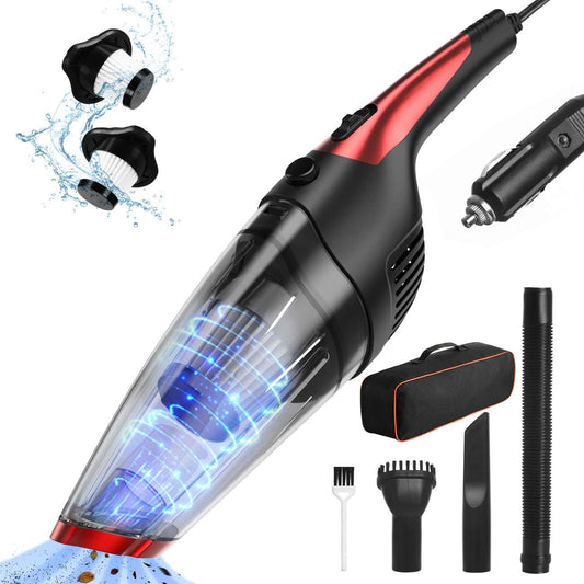 Car Vacuum, Mini Car Vacuum Cleaner High Power, Portable Vacuum Cleaner for Car Detailing, Small Car Vacuum for Cleaning Car Interior, 16.4-Foot Cable, Red