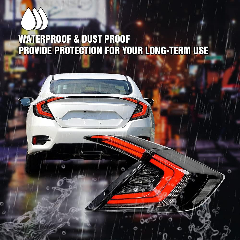New Clear Taillight Compatible with Honda Civic 2016-2021 Tail Light Sedan Touring Sport EX EXL LX Rear Lights N1 LED Sequential Animation 10Th Gen Accessory Custom Back Replacement (Strobe S)