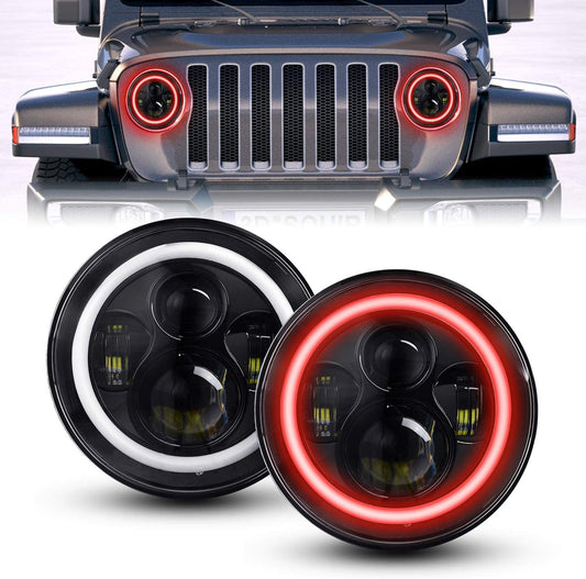 7 Inch LED Headlights Red Halo Ring Angel Eyes Daytime Running Light DRL Turn Signal High/Low Beam for Wrangler 1997-2017 JK TJ LJ JW Headlight Kit (2 Pcs)