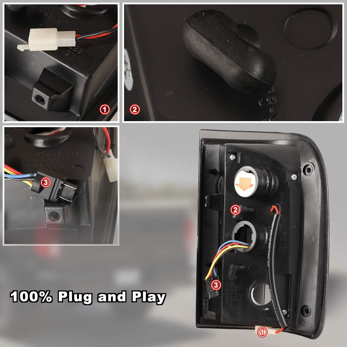 LED Tail Lights Assembly for 2001 2002 2003 2004 2005 Ford Ranger Taillights, Tail Lamps W/Led Turn Signal, Brake Rear Lights, Passenger and Driver Side (Clear Lens)