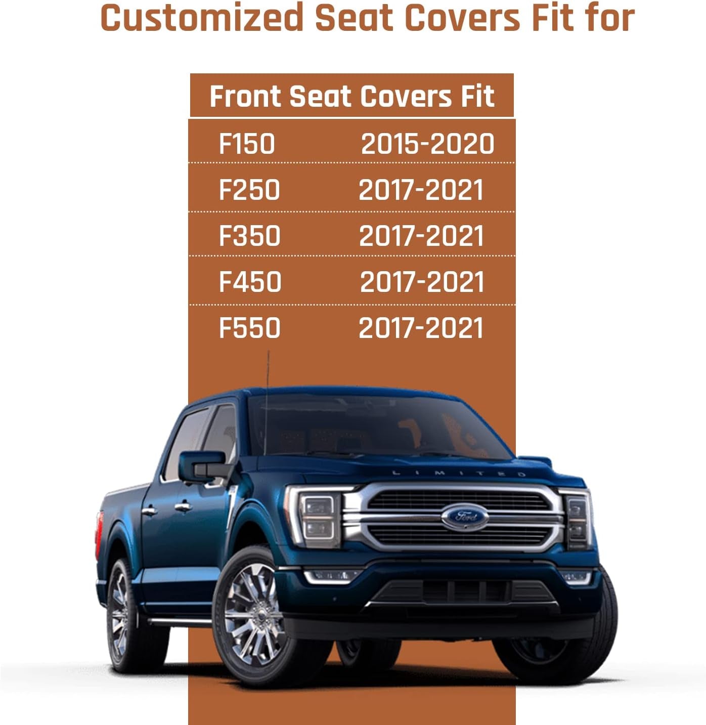 Westerner Black 2Pcs Truck Seat Covers Ford F150 & F250-550 Front Bucket Custom Fit Car Seat Covers - Durable Cover Accessories - 2015-2020 & 2017-2021