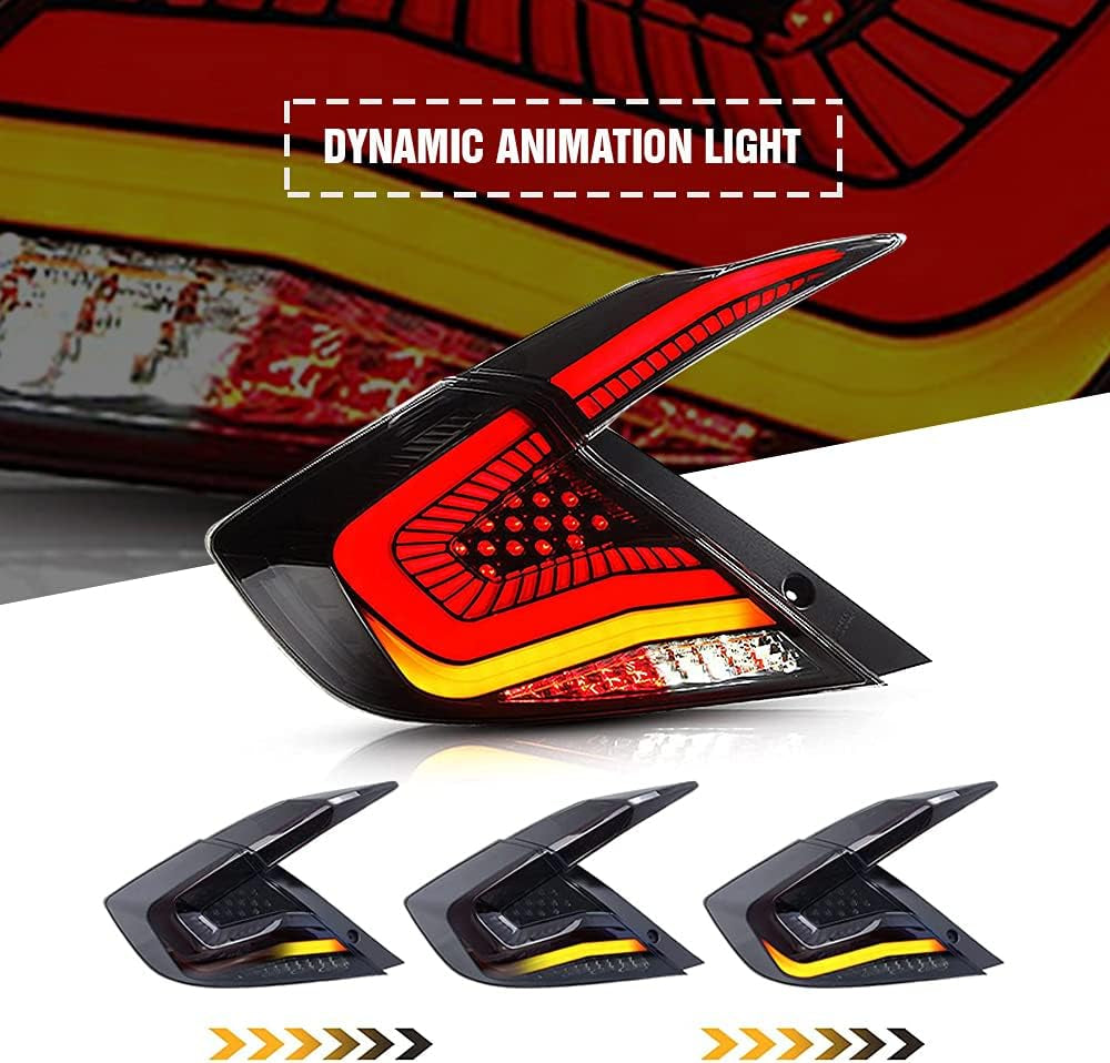 New Smoke Taillight Compatible with Honda Civic Tail Light 2016-2021 Sedan Touring Sport EX EX-L LX Rear Lights LED Sequential Animation 10Th Gen Accessories Custom Back Replacement (Starry S)