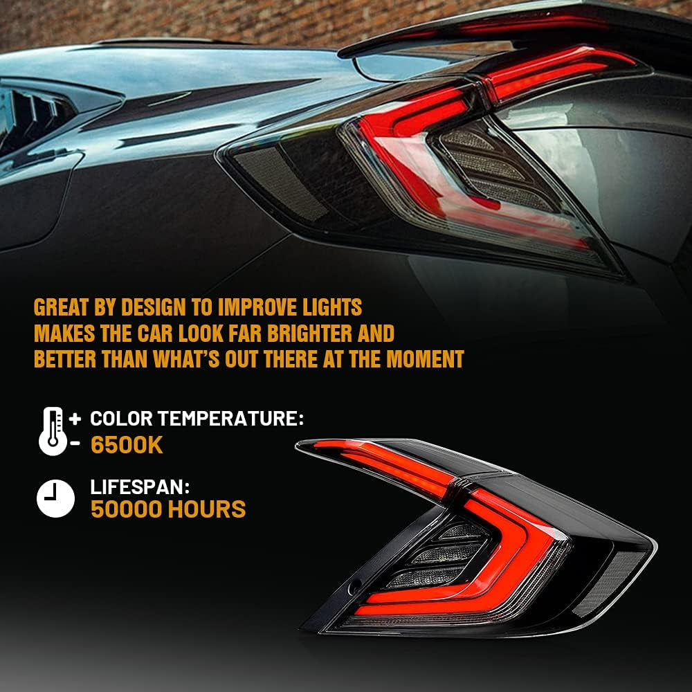 New Clear Taillight Compatible with Honda Civic 2016-2021 Tail Light Sedan Touring Sport EX EXL LX Rear Lights N1 LED Sequential Animation 10Th Gen Accessory Custom Back Replacement (Strobe S)