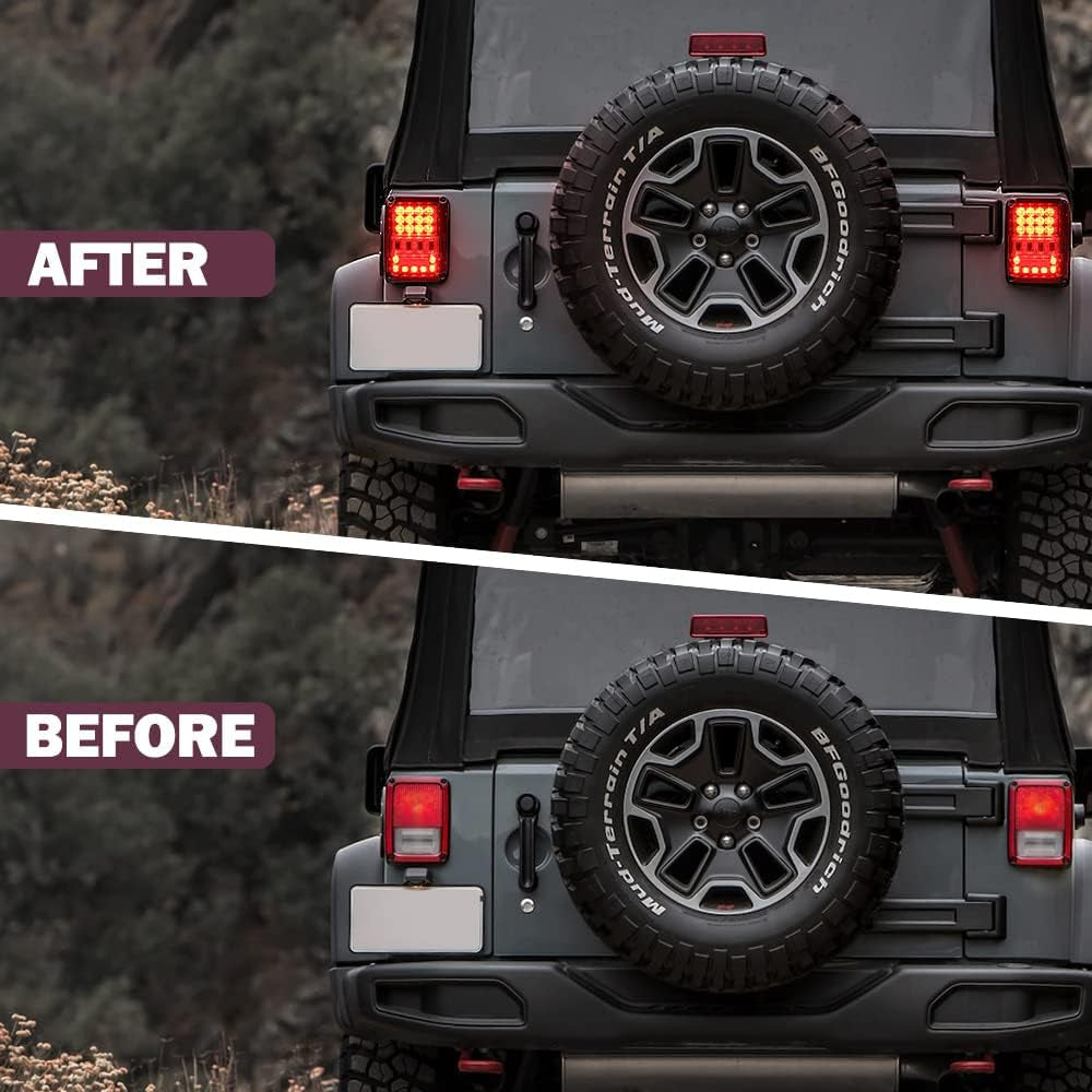High Brighter LED Tail Lights Compatible with Jeep Wrangler JK JKU 2007-2018, Diamond Shape Design Rear Brake Lights with Clear Lens, DOT Approved