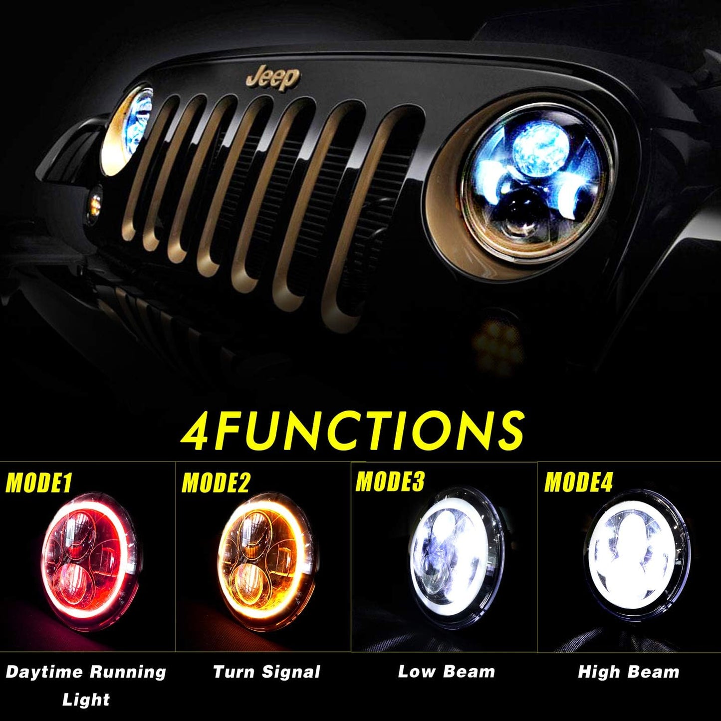 7 Inch LED Headlights Red Halo Ring Angel Eyes Daytime Running Light DRL Turn Signal High/Low Beam for Wrangler 1997-2017 JK TJ LJ JW Headlight Kit (2 Pcs)