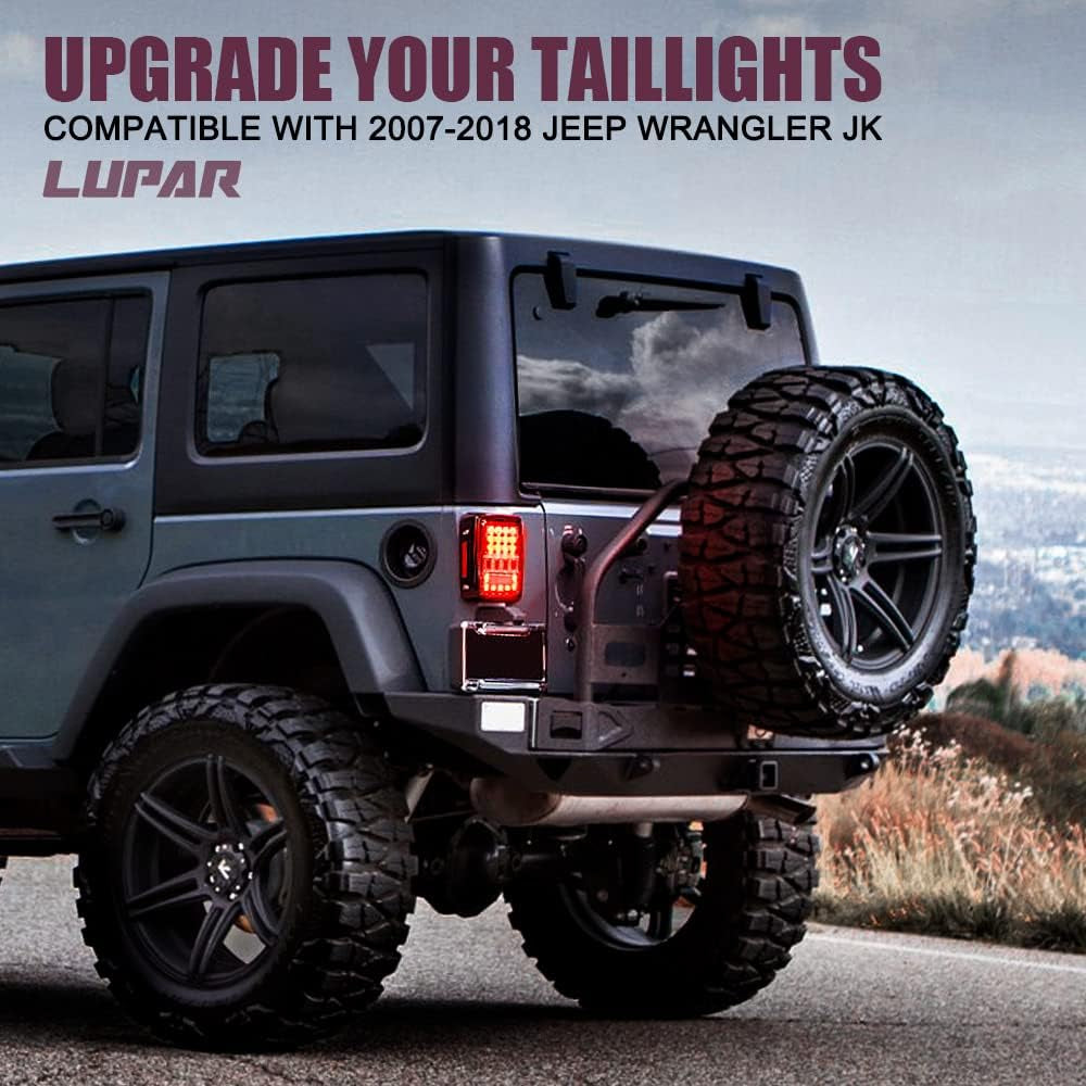 High Brighter LED Tail Lights Compatible with Jeep Wrangler JK JKU 2007-2018, Diamond Shape Design Rear Brake Lights with Clear Lens, DOT Approved