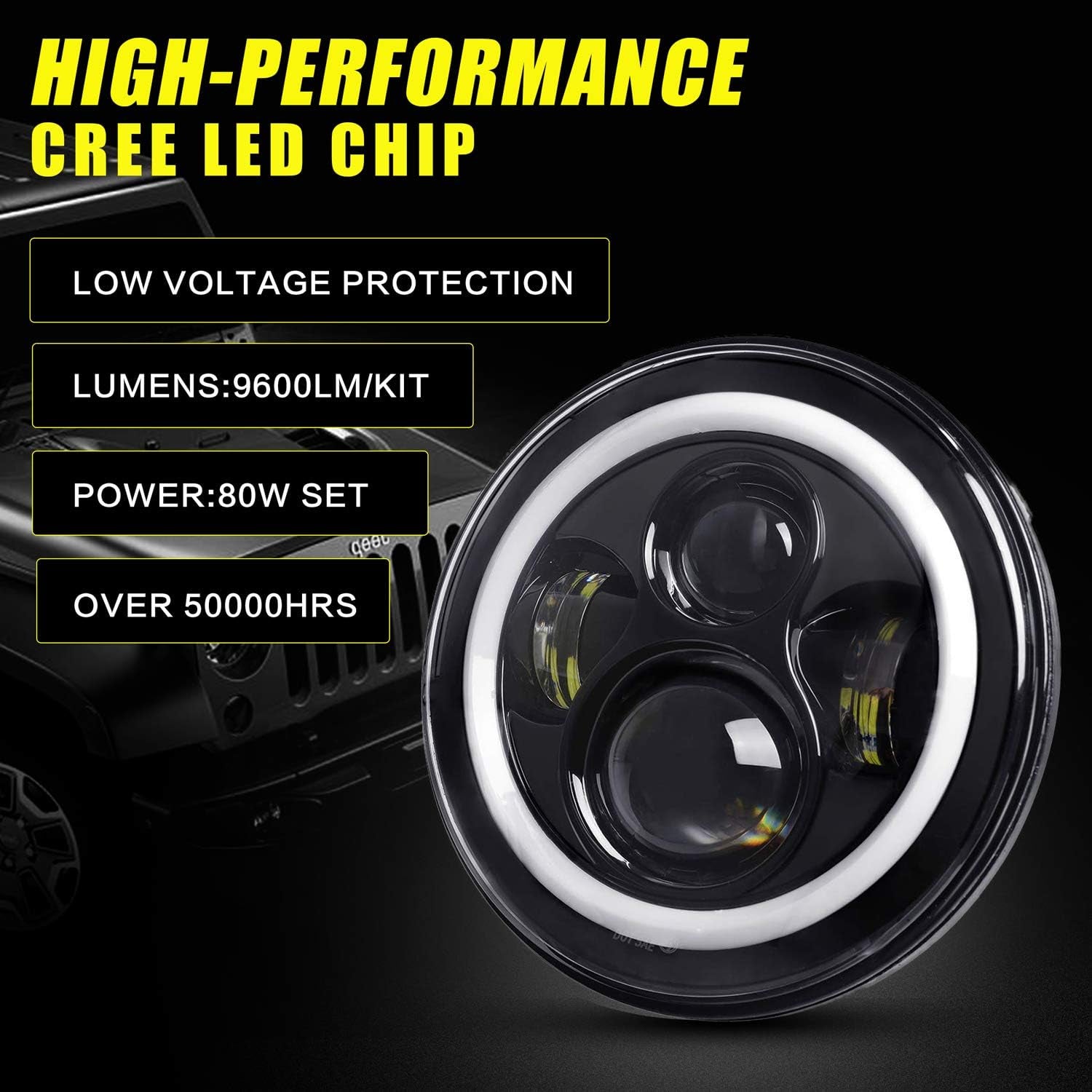 7 Inch LED Headlights Red Halo Ring Angel Eyes Daytime Running Light DRL Turn Signal High/Low Beam for Wrangler 1997-2017 JK TJ LJ JW Headlight Kit (2 Pcs)