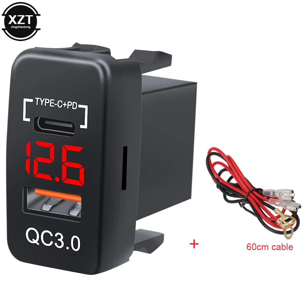 Car QC3.0 Type C PD with LED Voltmeter Outlet Waterproof Charger Adapter USB Charging Port for Car Marine
