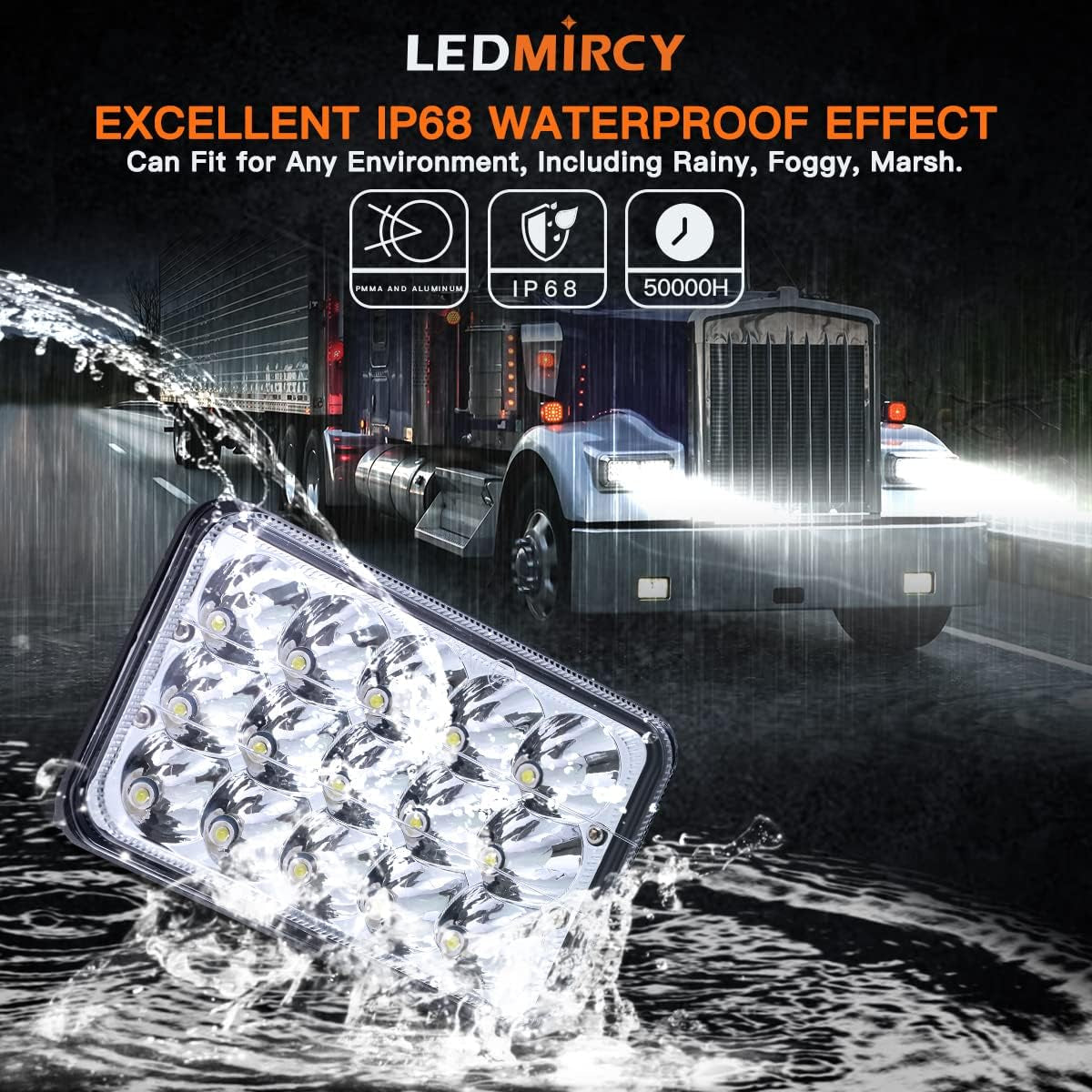 4X6 LED Lights High Low Sealed Beam White Rectangular LED Light 4PCS 45W LED Light with H4651 H4656 H6545 H4652 H4666 H4668 H4642