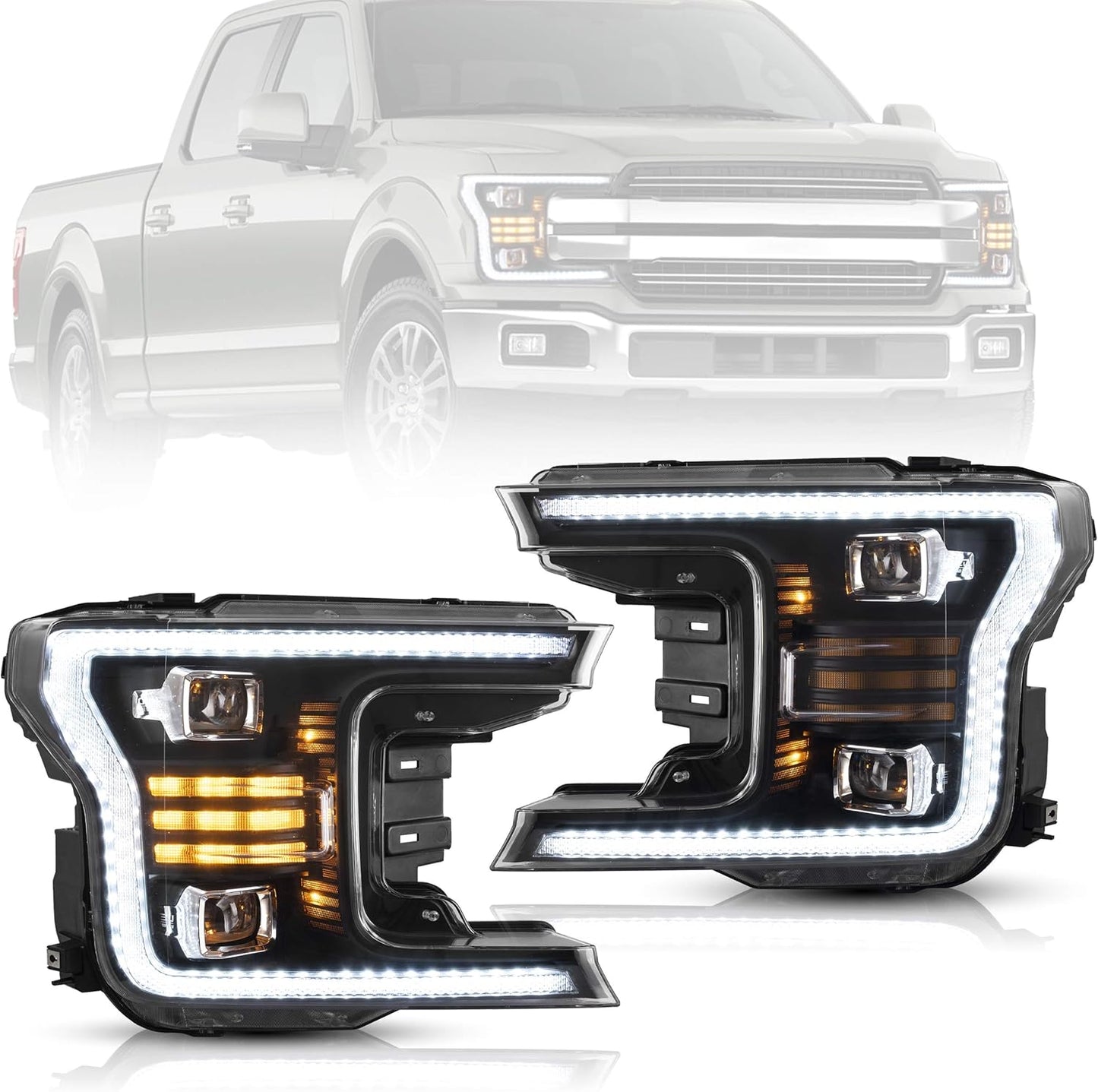 Projector LED Headlights Compatible with F150 2018-2020 (Not Fit Raptor), No Need Extra Bulbs, Black Housing