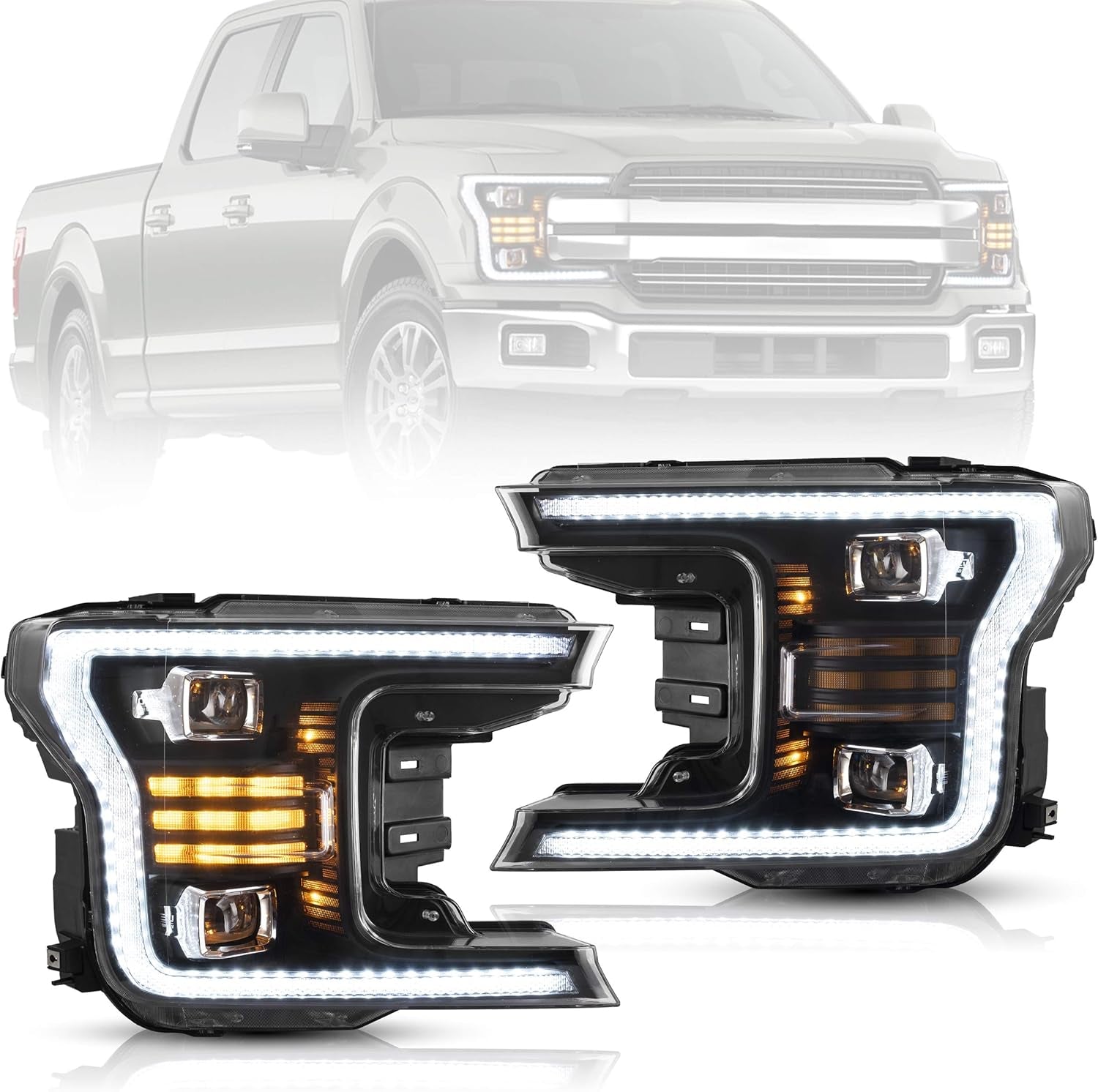Projector LED Headlights Compatible with F150 2018-2020 (Not Fit Raptor), No Need Extra Bulbs, Black Housing
