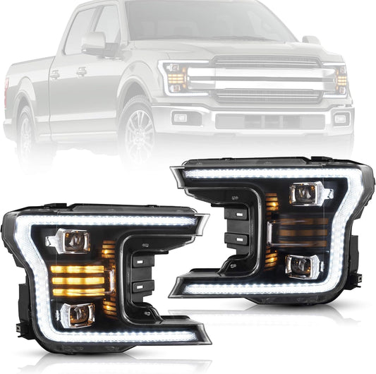Projector LED Headlights Compatible with F150 2018-2020 (Not Fit Raptor), No Need Extra Bulbs, Black Housing