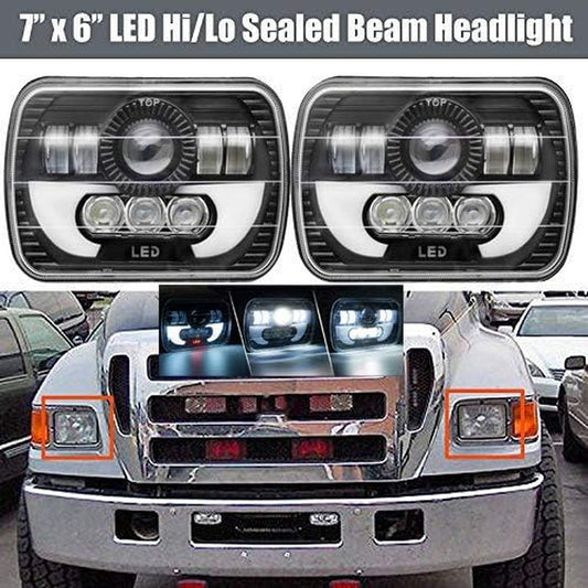 LED Headlights 6000K for Ford Super Duty Trucks F600 F650 F700 F750 7X6 5X7 High and Low Sealed Beam Square Rectangle Headlamp Replacement Kit Bulb H4/HB2/9003 Plug and Play