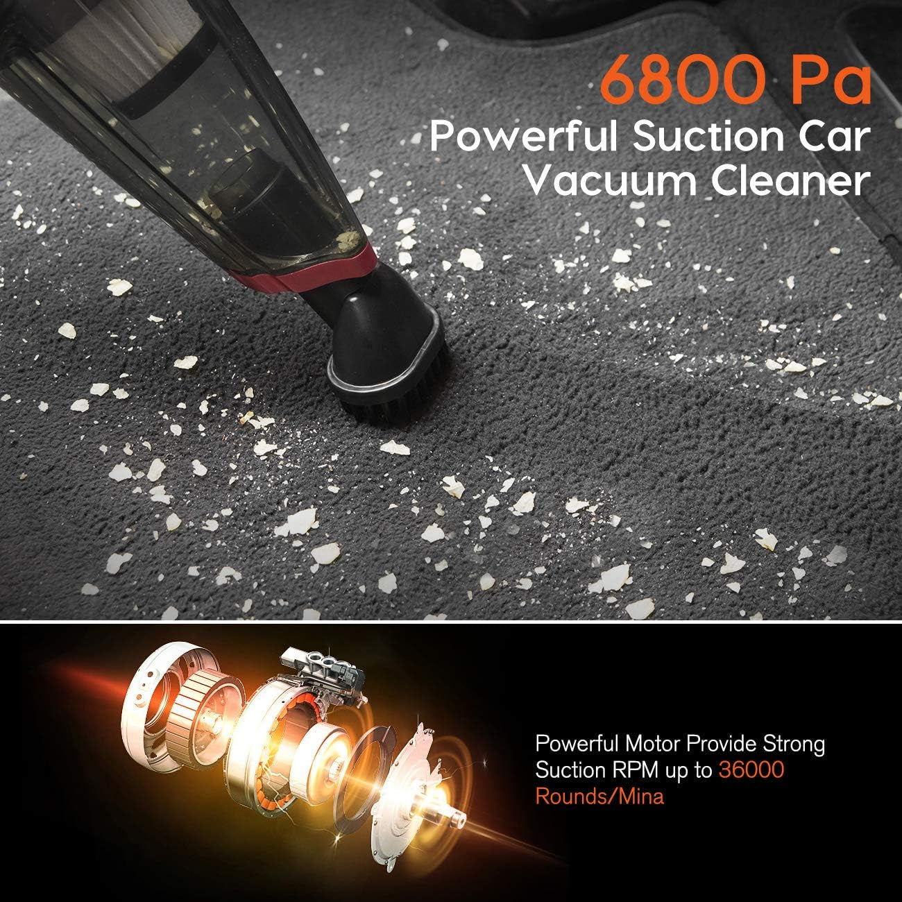 Car Vacuum, Mini Car Vacuum Cleaner High Power, Portable Vacuum Cleaner for Car Detailing, Small Car Vacuum for Cleaning Car Interior, 16.4-Foot Cable, Red