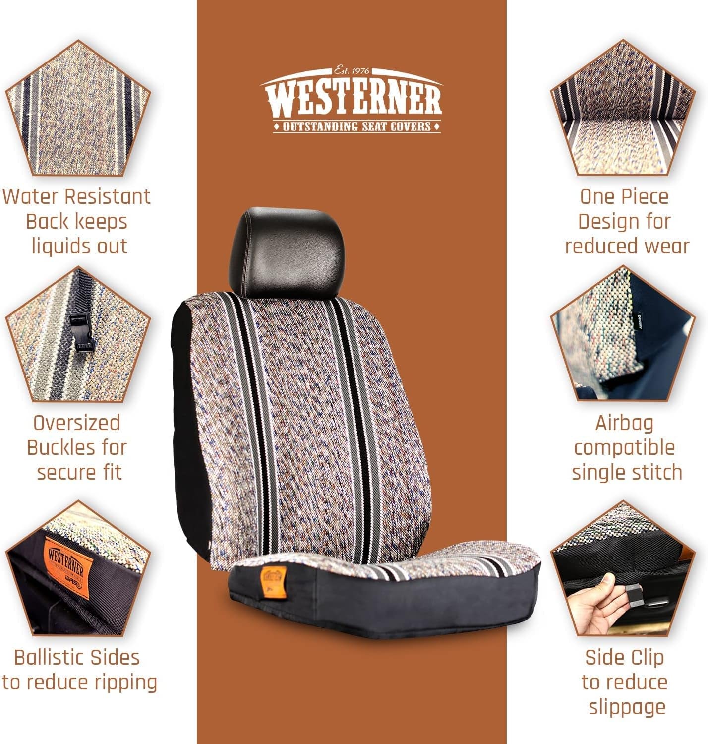 Westerner Black 2Pcs Truck Seat Covers Ford F150 & F250-550 Front Bucket Custom Fit Car Seat Covers - Durable Cover Accessories - 2015-2020 & 2017-2021