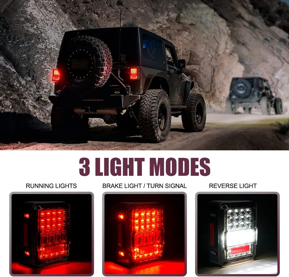 High Brighter LED Tail Lights Compatible with Jeep Wrangler JK JKU 2007-2018, Diamond Shape Design Rear Brake Lights with Clear Lens, DOT Approved