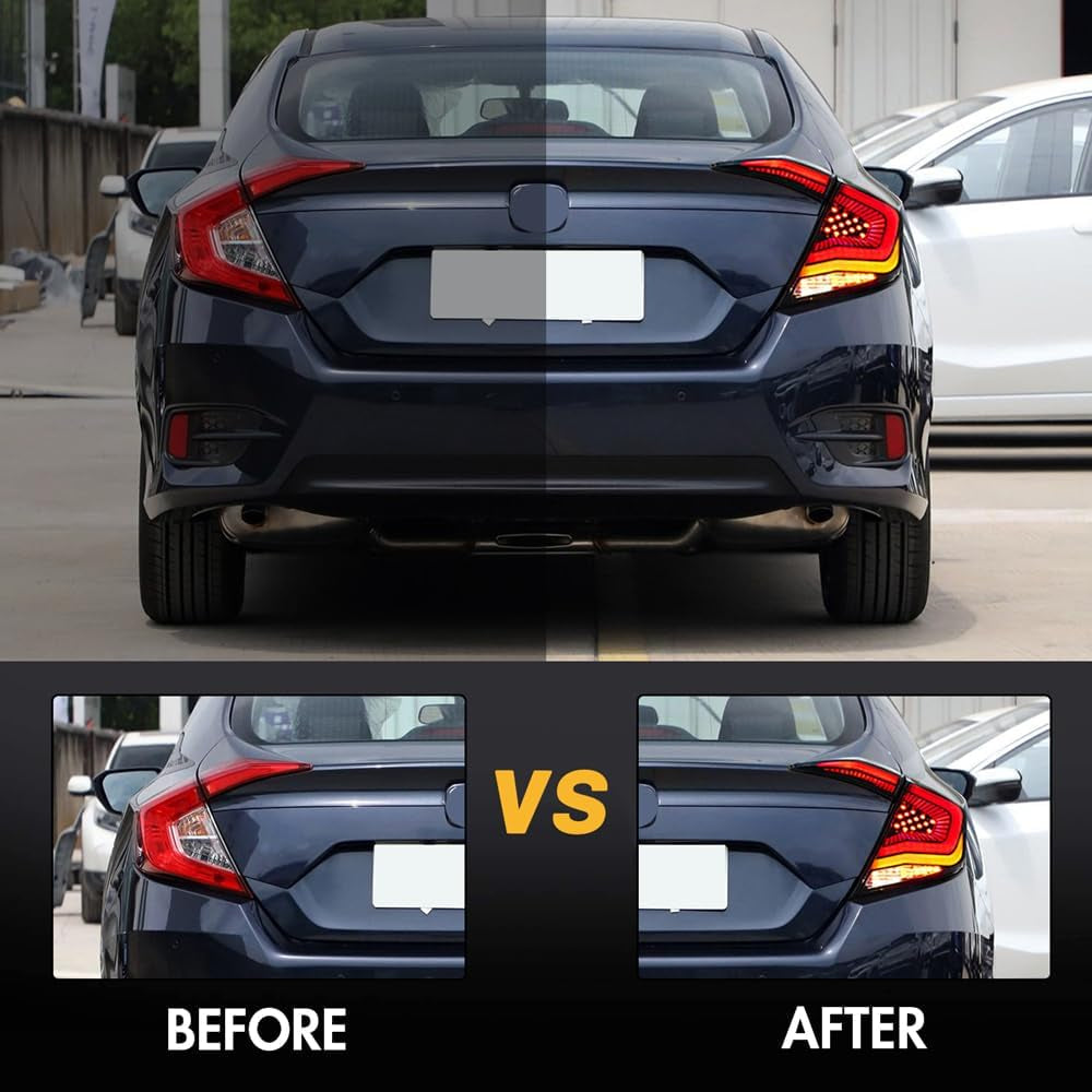New Smoke Taillight Compatible with Honda Civic Tail Light 2016-2021 Sedan Touring Sport EX EX-L LX Rear Lights LED Sequential Animation 10Th Gen Accessories Custom Back Replacement (Starry S)