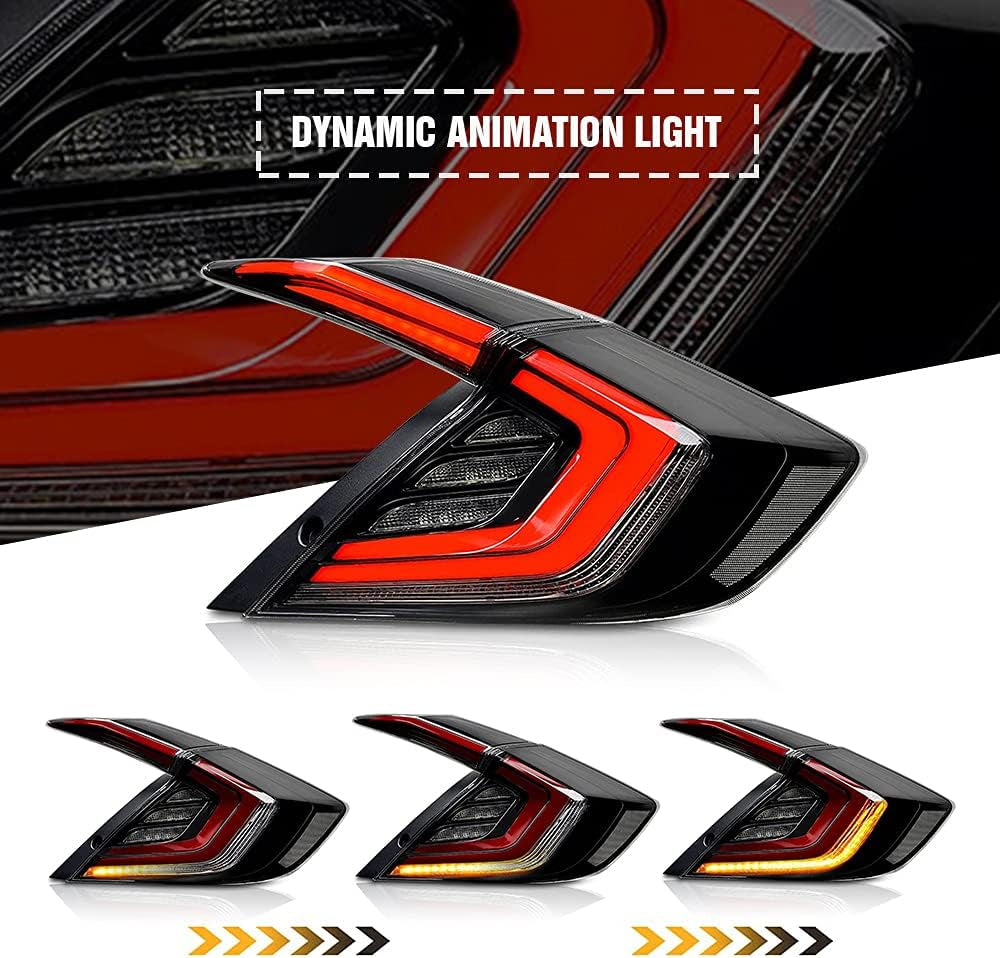 New Clear Taillight Compatible with Honda Civic 2016-2021 Tail Light Sedan Touring Sport EX EXL LX Rear Lights N1 LED Sequential Animation 10Th Gen Accessory Custom Back Replacement (Strobe S)