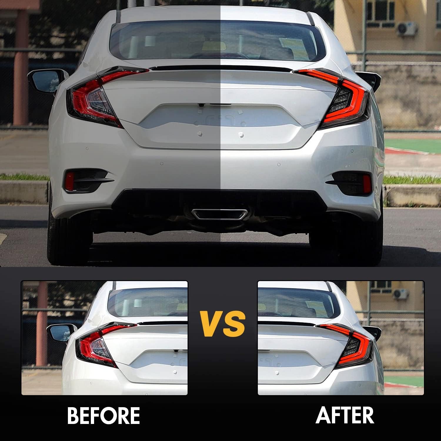 New Clear Taillight Compatible with Honda Civic 2016-2021 Tail Light Sedan Touring Sport EX EXL LX Rear Lights N1 LED Sequential Animation 10Th Gen Accessory Custom Back Replacement (Strobe S)