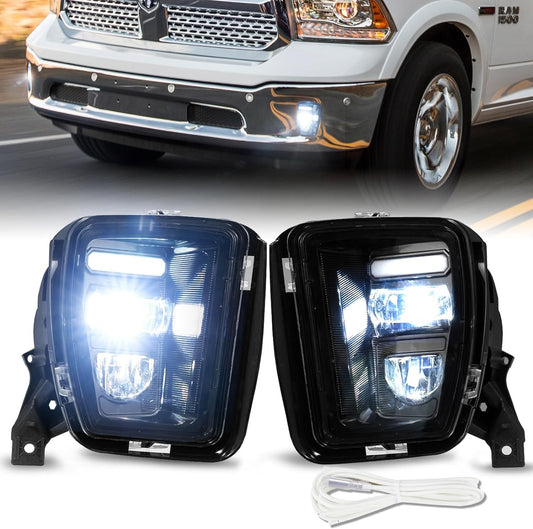LED Fog Lights for 2013-2018 Dodge Ram 1500/2019-2021 Classic Model, Front Bumper Driving DRL Daytime Running Fog Lamps Accessories, 2PCS