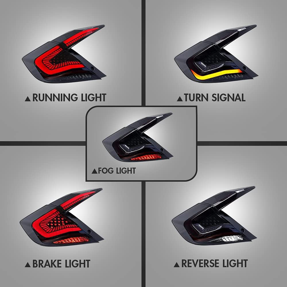 New Smoke Taillight Compatible with Honda Civic Tail Light 2016-2021 Sedan Touring Sport EX EX-L LX Rear Lights LED Sequential Animation 10Th Gen Accessories Custom Back Replacement (Starry S)