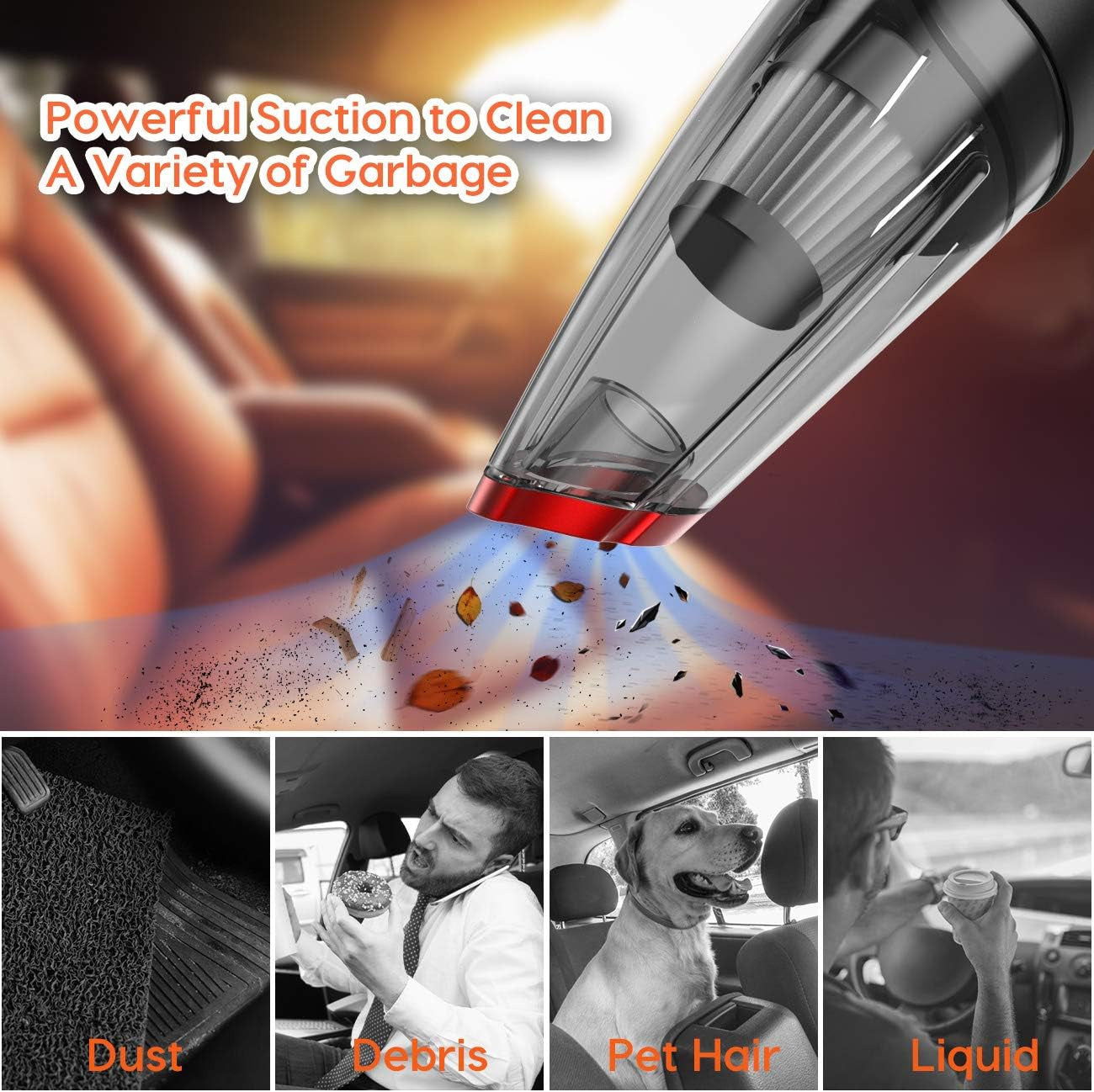 Car Vacuum, Mini Car Vacuum Cleaner High Power, Portable Vacuum Cleaner for Car Detailing, Small Car Vacuum for Cleaning Car Interior, 16.4-Foot Cable, Red