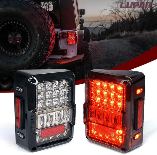 High Brighter LED Tail Lights Compatible with Jeep Wrangler JK JKU 2007-2018, Diamond Shape Design Rear Brake Lights with Clear Lens, DOT Approved