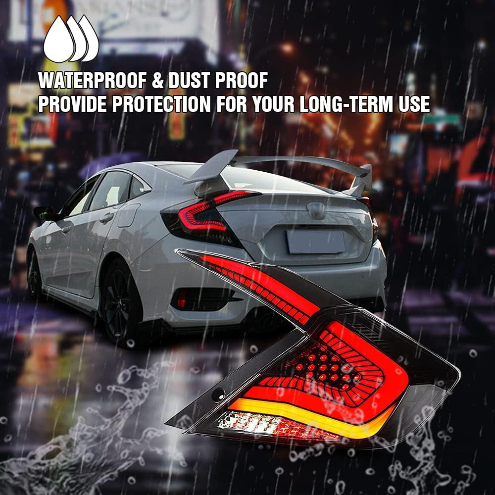 New Smoke Taillight Compatible with Honda Civic Tail Light 2016-2021 Sedan Touring Sport EX EX-L LX Rear Lights LED Sequential Animation 10Th Gen Accessories Custom Back Replacement (Starry S)