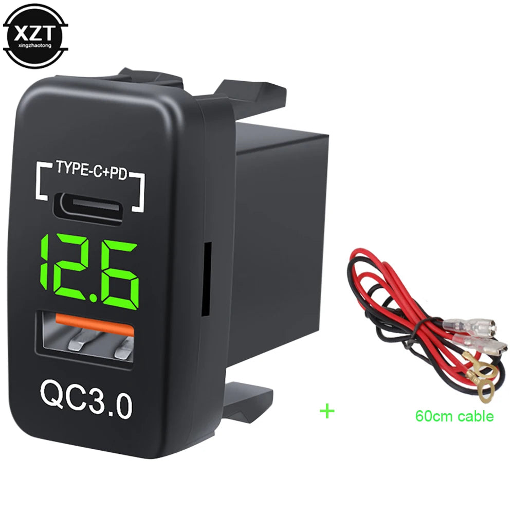 Car QC3.0 Type C PD with LED Voltmeter Outlet Waterproof Charger Adapter USB Charging Port for Car Marine
