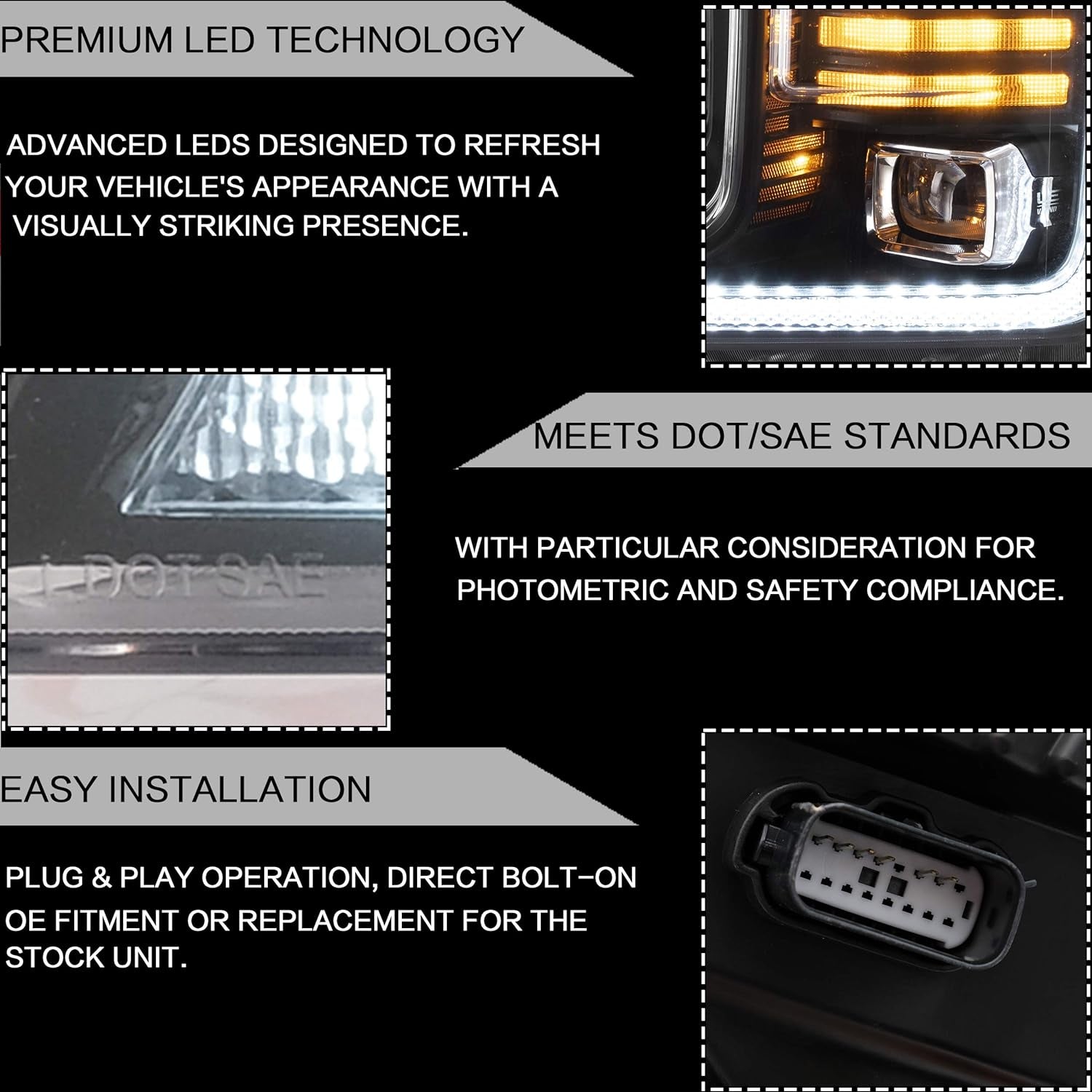 Projector LED Headlights Compatible with F150 2018-2020 (Not Fit Raptor), No Need Extra Bulbs, Black Housing