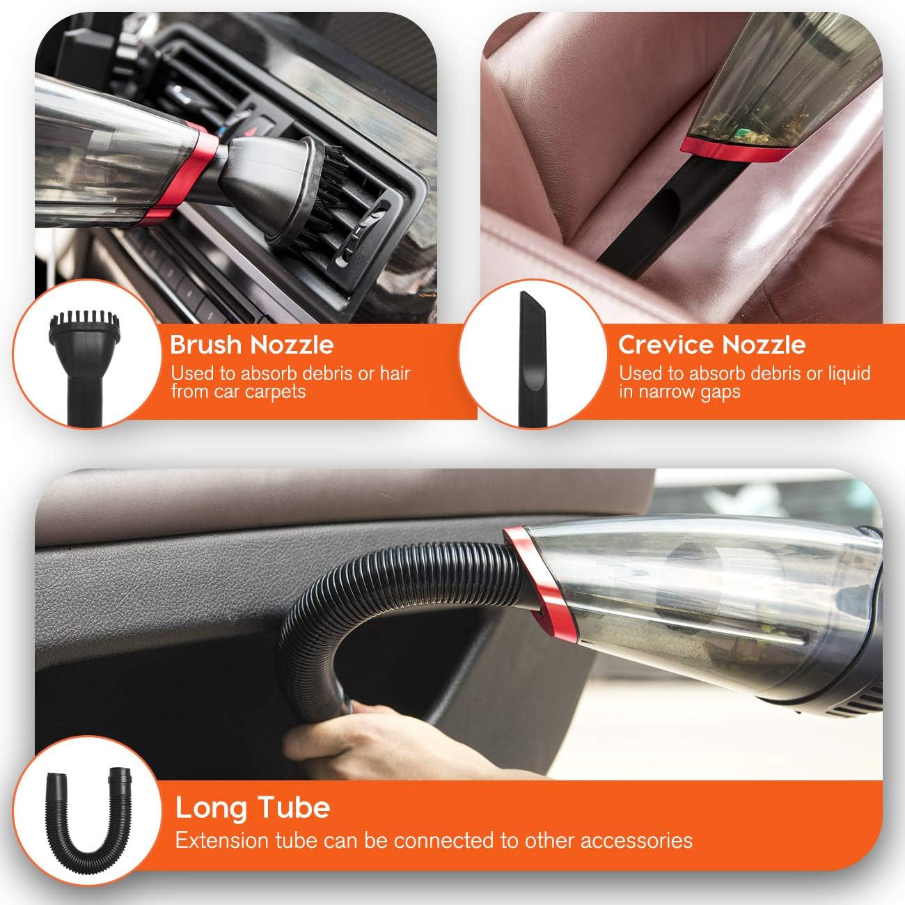 Car Vacuum, Mini Car Vacuum Cleaner High Power, Portable Vacuum Cleaner for Car Detailing, Small Car Vacuum for Cleaning Car Interior, 16.4-Foot Cable, Red