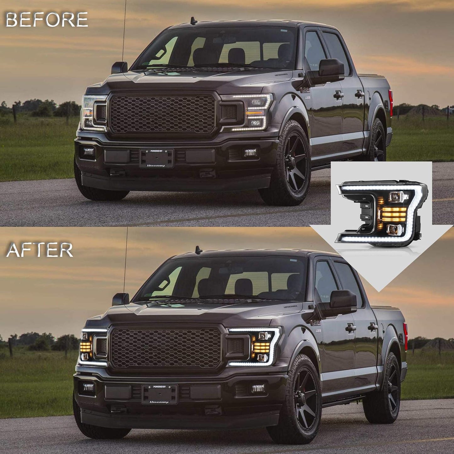 Projector LED Headlights Compatible with F150 2018-2020 (Not Fit Raptor), No Need Extra Bulbs, Black Housing