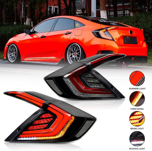 New Clear Taillight Compatible with Honda Civic 2016-2021 Tail Light Sedan Touring Sport EX EXL LX Rear Lights N1 LED Sequential Animation 10Th Gen Accessory Custom Back Replacement (Strobe S)