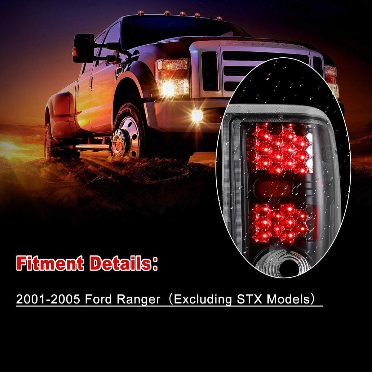 LED Tail Lights Assembly for 2001 2002 2003 2004 2005 Ford Ranger Taillights, Tail Lamps W/Led Turn Signal, Brake Rear Lights, Passenger and Driver Side (Clear Lens)