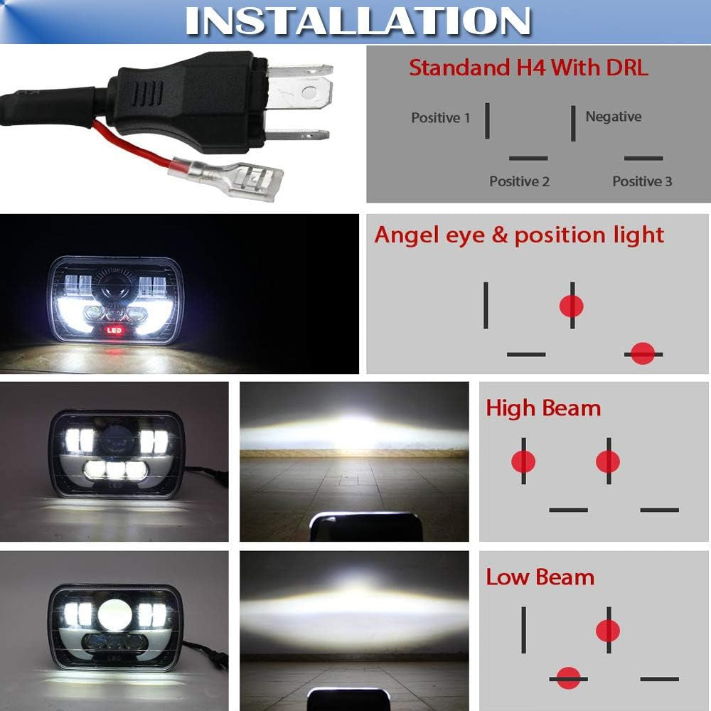 LED Headlights 6000K for Ford Super Duty Trucks F600 F650 F700 F750 7X6 5X7 High and Low Sealed Beam Square Rectangle Headlamp Replacement Kit Bulb H4/HB2/9003 Plug and Play