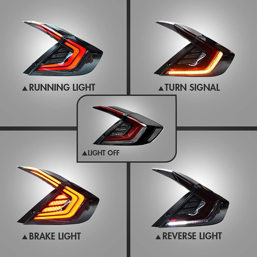 New Clear Taillight Compatible with Honda Civic 2016-2021 Tail Light Sedan Touring Sport EX EXL LX Rear Lights N1 LED Sequential Animation 10Th Gen Accessory Custom Back Replacement (Strobe S)