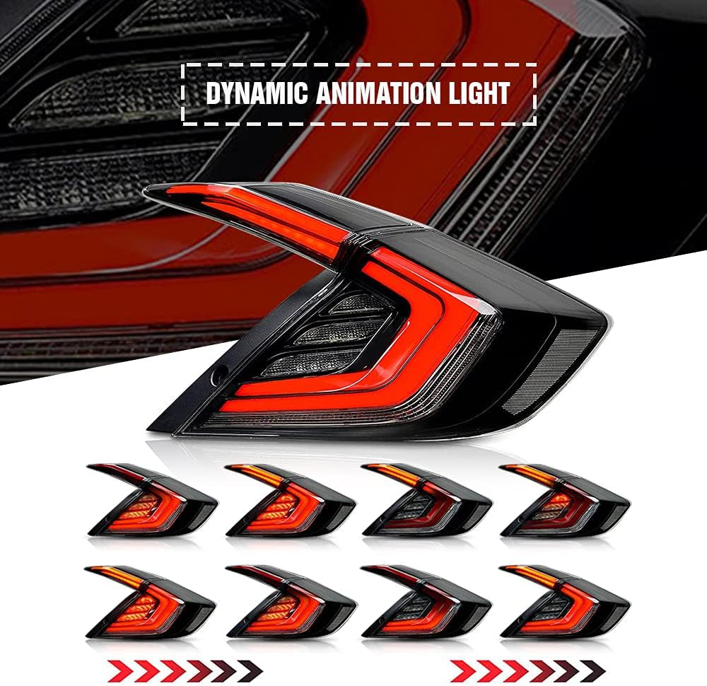New Clear Taillight Compatible with Honda Civic 2016-2021 Tail Light Sedan Touring Sport EX EXL LX Rear Lights N1 LED Sequential Animation 10Th Gen Accessory Custom Back Replacement (Strobe S)