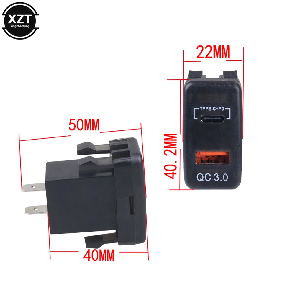 Car QC3.0 Type C PD with LED Voltmeter Outlet Waterproof Charger Adapter USB Charging Port for Car Marine