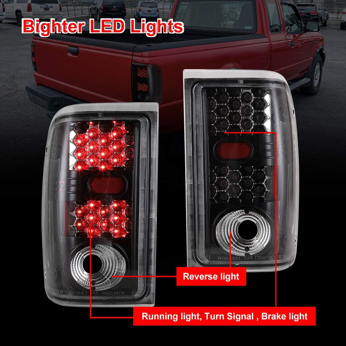 LED Tail Lights Assembly for 2001 2002 2003 2004 2005 Ford Ranger Taillights, Tail Lamps W/Led Turn Signal, Brake Rear Lights, Passenger and Driver Side (Clear Lens)