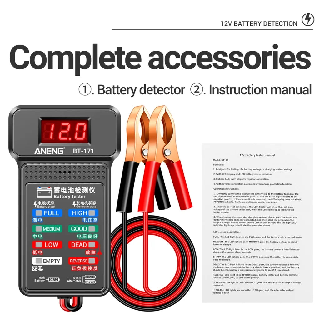 12V Car Battery Tester, 100-2000CCA Battery Tester Automobile Battery and Alternator Tester for Vehicles