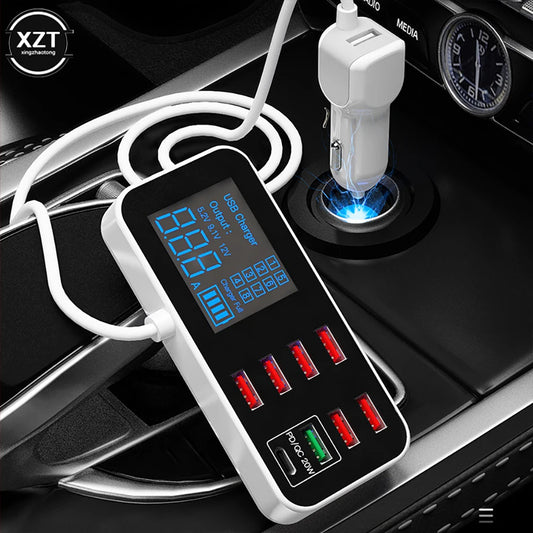 Universal Multi-Port USB Charger for Car 8-Port Car Lighter Charging Station Hub with LCD Display Ultra-Thin USB Car Charger