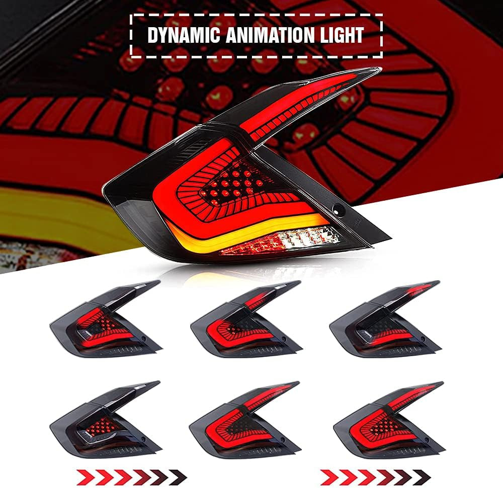 New Smoke Taillight Compatible with Honda Civic Tail Light 2016-2021 Sedan Touring Sport EX EX-L LX Rear Lights LED Sequential Animation 10Th Gen Accessories Custom Back Replacement (Starry S)