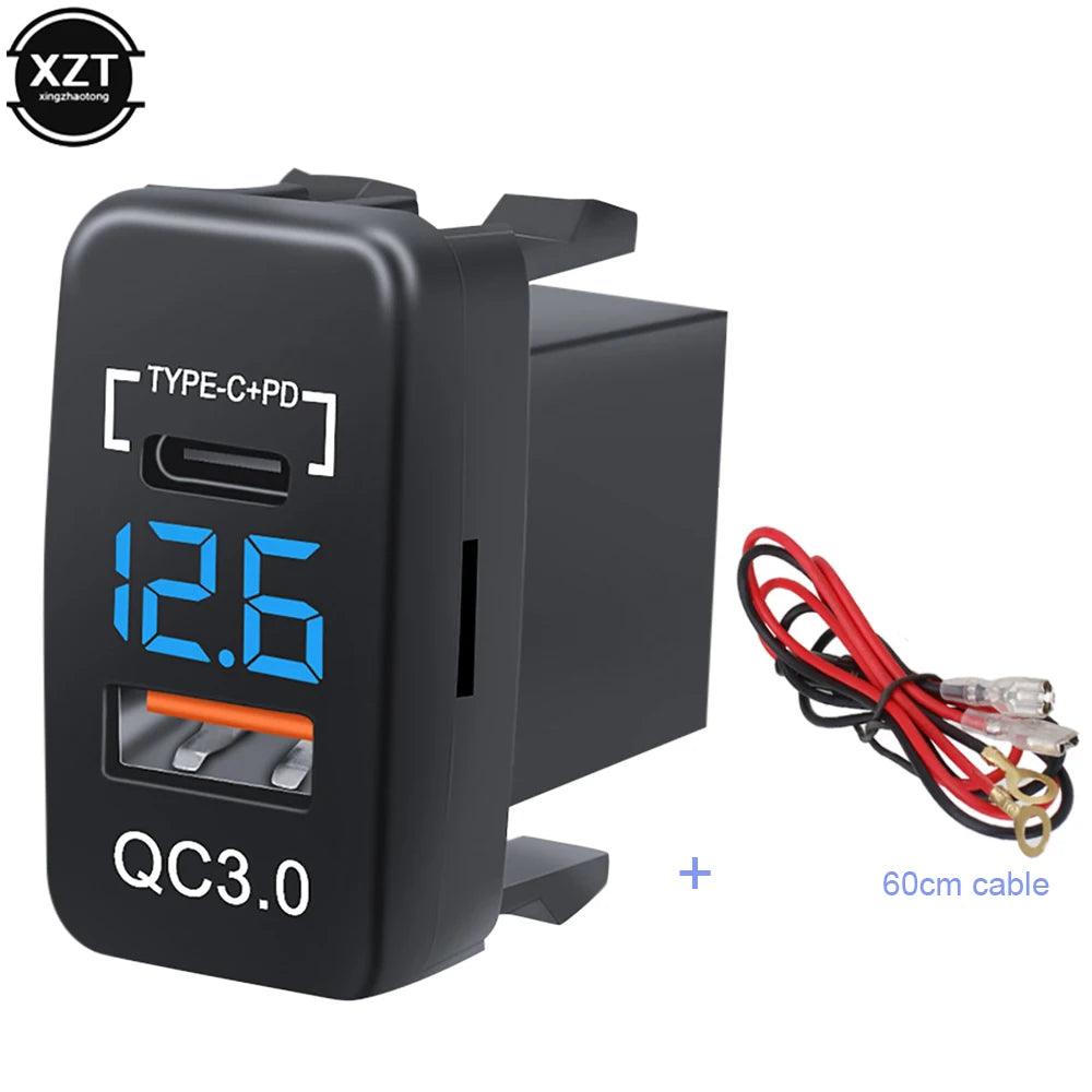 Car QC3.0 Type C PD with LED Voltmeter Outlet Waterproof Charger Adapter USB Charging Port for Car Marine