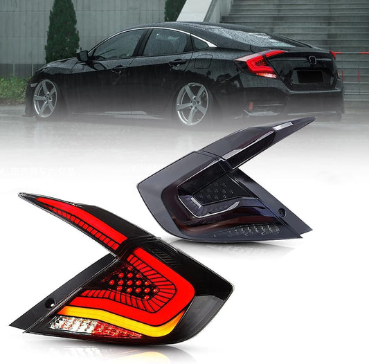 New Smoke Taillight Compatible with Honda Civic Tail Light 2016-2021 Sedan Touring Sport EX EX-L LX Rear Lights LED Sequential Animation 10Th Gen Accessories Custom Back Replacement (Starry S)