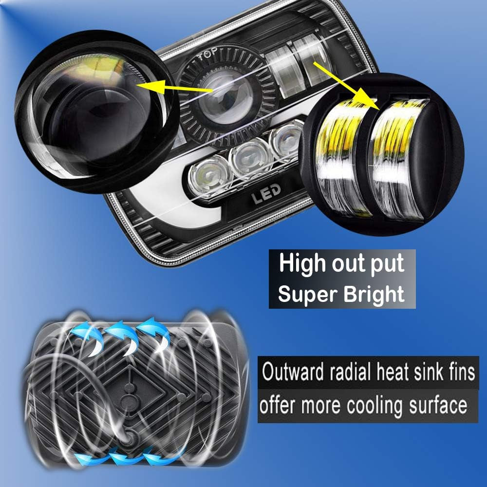 LED Headlights 6000K for Ford Super Duty Trucks F600 F650 F700 F750 7X6 5X7 High and Low Sealed Beam Square Rectangle Headlamp Replacement Kit Bulb H4/HB2/9003 Plug and Play