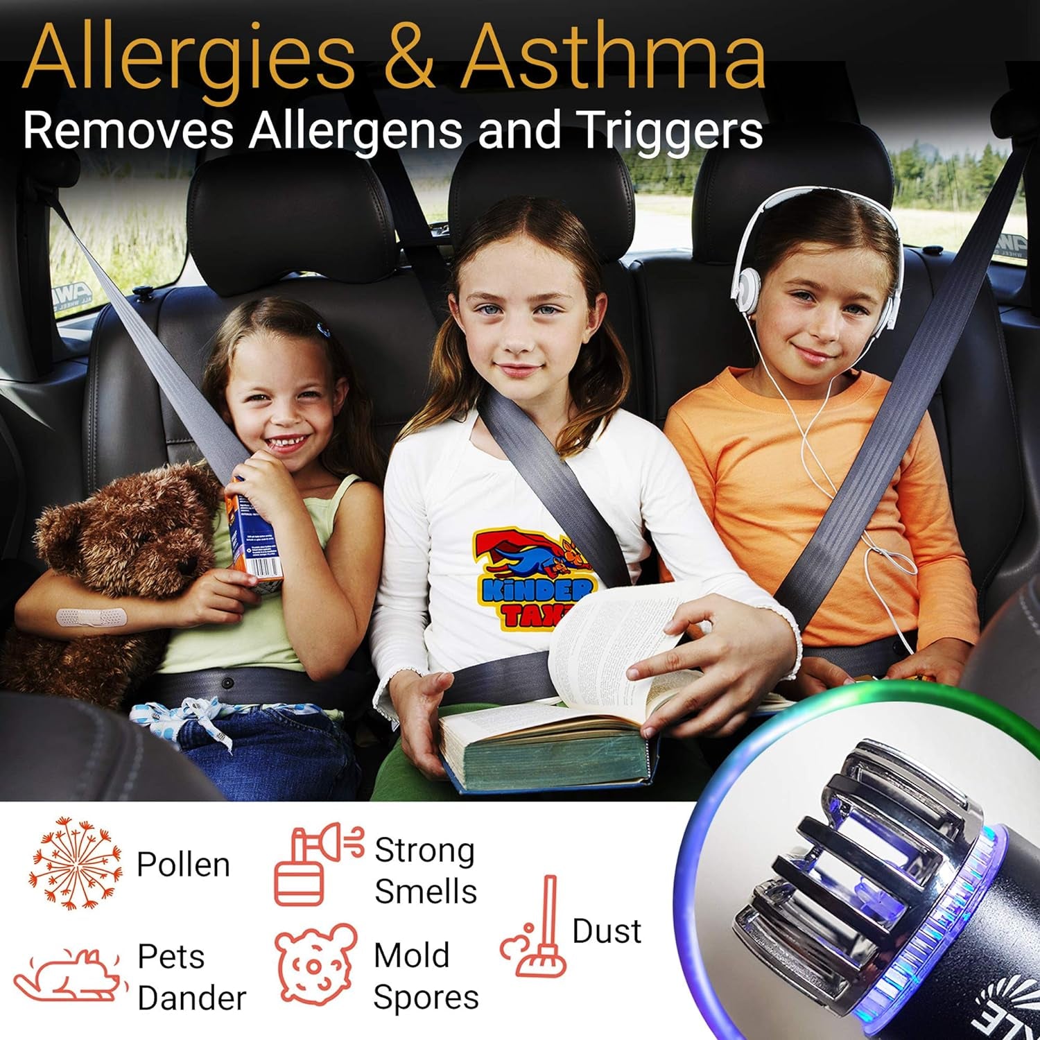 Car Air Purifier Ionizer - 12V Plug-In Ionic Anti-Microbial Car Deodorizer with Dual USB Charger - Smoke Smell, Pet and Food Odors, Allergens, Viruses Eliminator for Car (Matte Black)