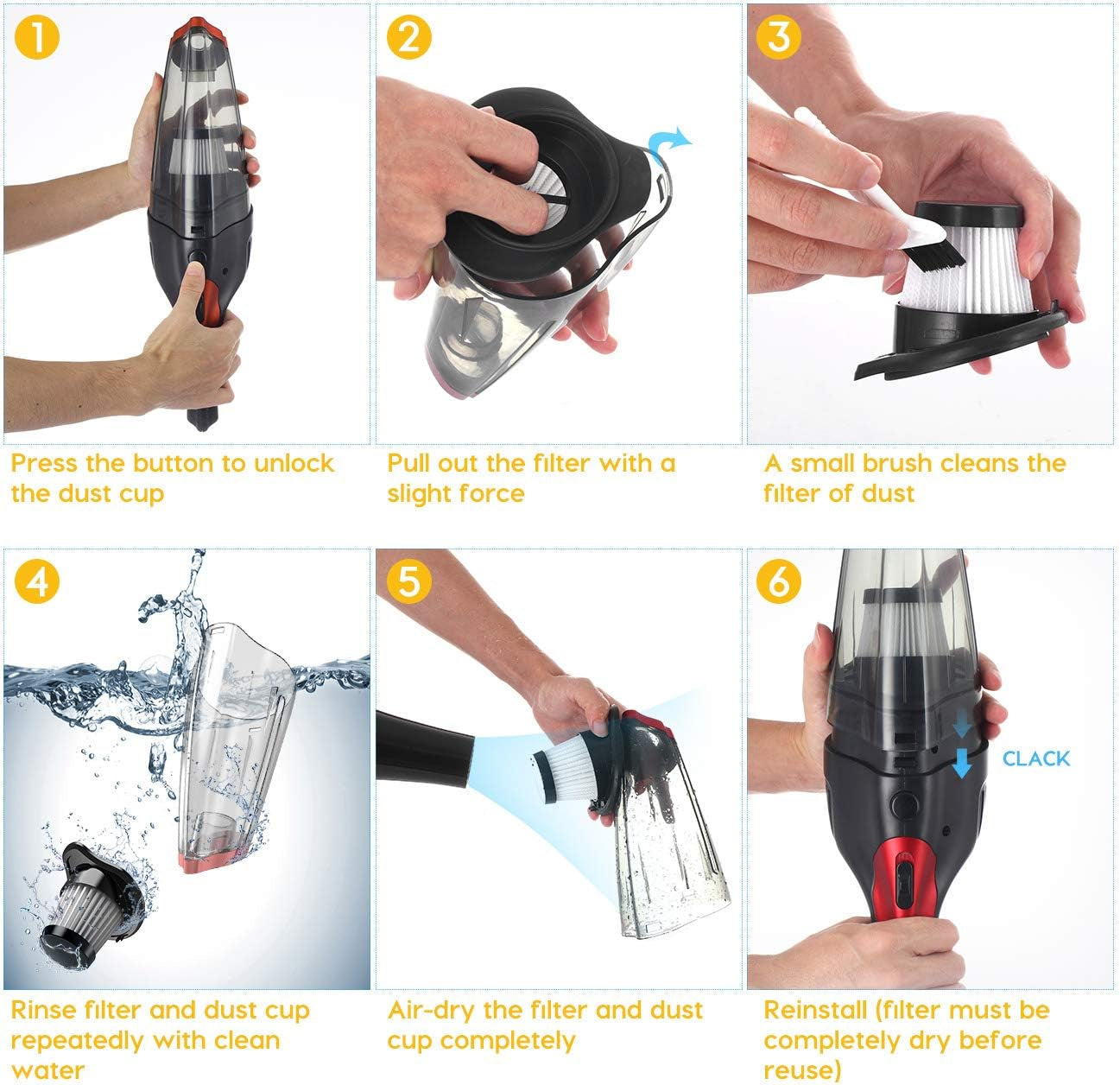 Car Vacuum, Mini Car Vacuum Cleaner High Power, Portable Vacuum Cleaner for Car Detailing, Small Car Vacuum for Cleaning Car Interior, 16.4-Foot Cable, Red