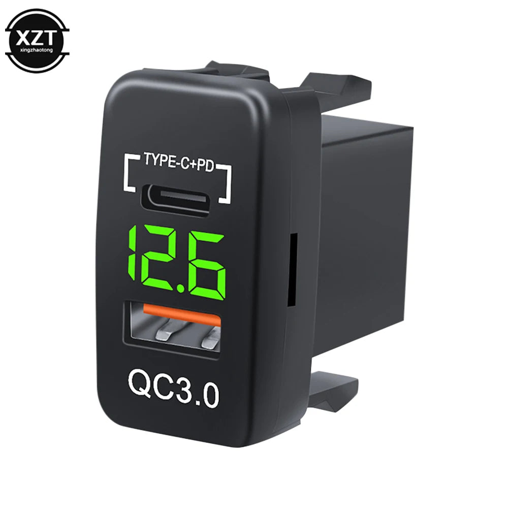 Car QC3.0 Type C PD with LED Voltmeter Outlet Waterproof Charger Adapter USB Charging Port for Car Marine