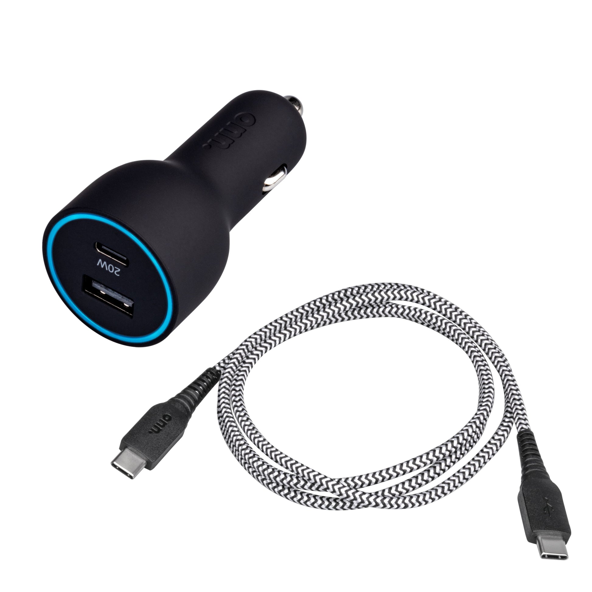 32W Dual-Port Car Charging Kit with USB-C Charging Cable, 20W USB-C Port Fast Charger with Power Delivery; 12W USB Port Standard Charges